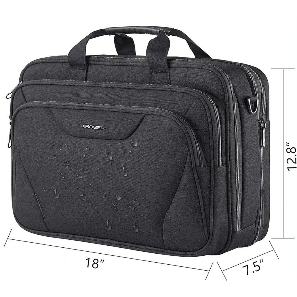 KROSER 18" Laptop Bag Expandable Laptop Briefcase RFID NEW ALL BLACK BAGS BIN - Picture 3 of 12